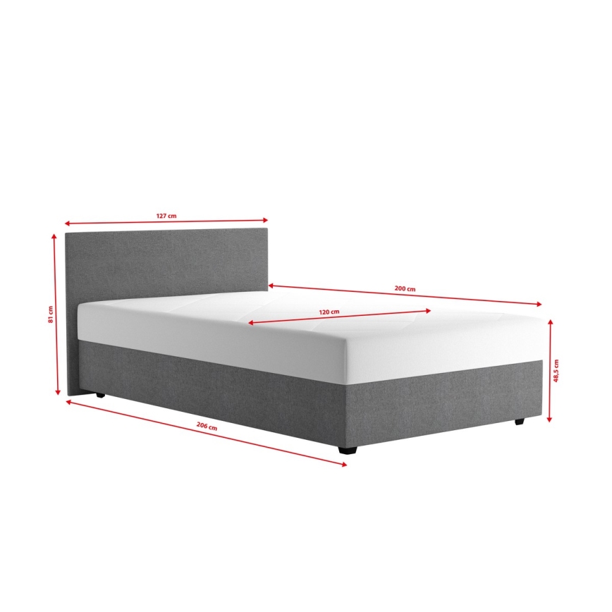 Gepolstertes Bett mit Stauraum und Matratze DARIA 120 x 200 cm, grau