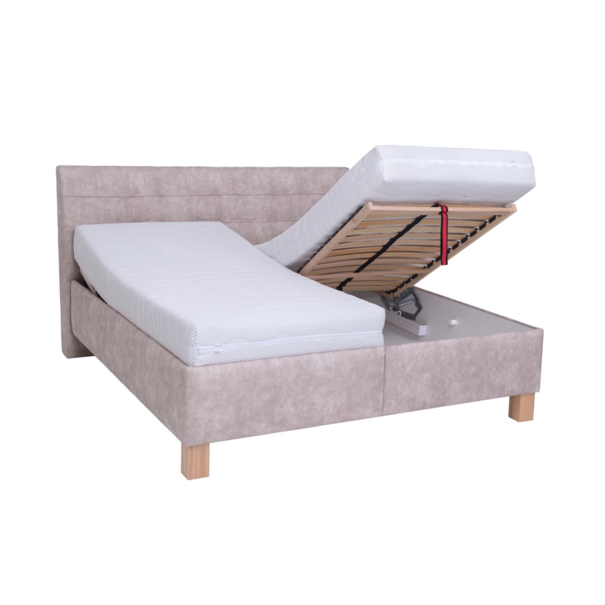 Gepolstertes Bett VIOLET 160x200 cm mit Matratze und Stauraum, beige