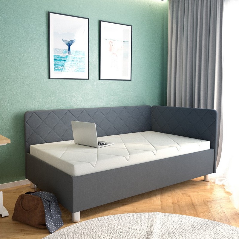 Gepolstertes Tagesbett EMILE 110x200 cm mit integriertem Stauraum und Matratze, grau