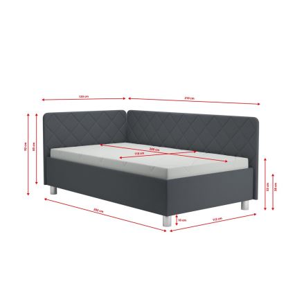 Gepolstertes Tagesbett EMILE 110x200 cm mit integriertem Stauraum und Matratze, grau