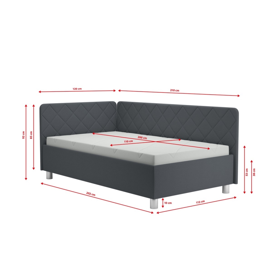 Gepolstertes Tagesbett EMILE 110x200 cm mit integriertem Stauraum und Matratze, grau