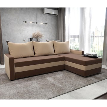 Gepolstertes, universell aufbaubares Ecksofa BRISTOL (L‑Form) mit Schlaffunktion, braun/beige