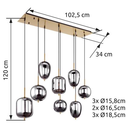 Globo - Hängeleuchte 8xE14/40W/230V rauchig
