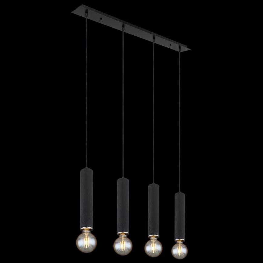 Globo - Hängeleuchte an Seil 4xE27/60W/230V schwarzes Holz