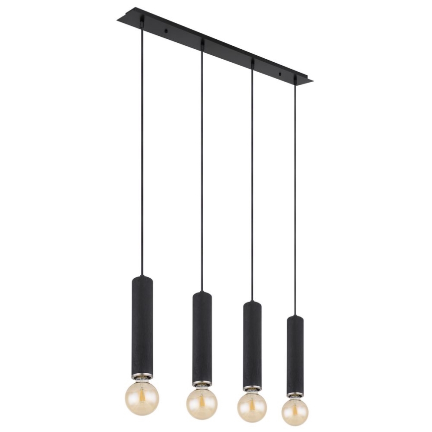 Globo - Hängeleuchte an Seil 4xE27/60W/230V schwarzes Holz