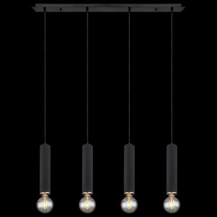 Globo - Hängeleuchte an Seil 4xE27/60W/230V schwarzes Holz