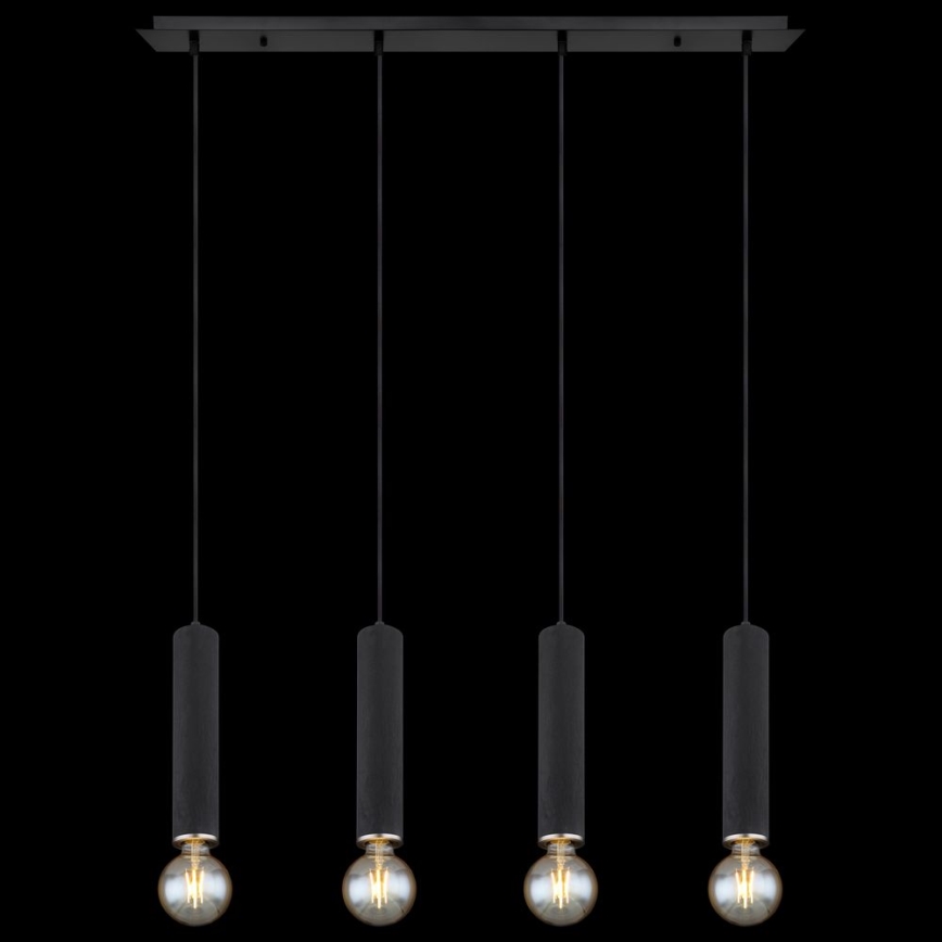 Globo - Hängeleuchte an Seil 4xE27/60W/230V schwarzes Holz