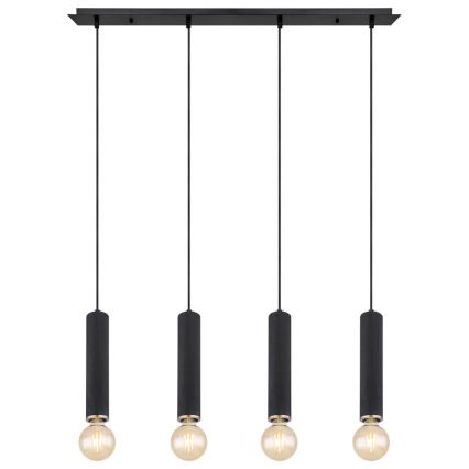 Globo - Hängeleuchte an Seil 4xE27/60W/230V schwarzes Holz