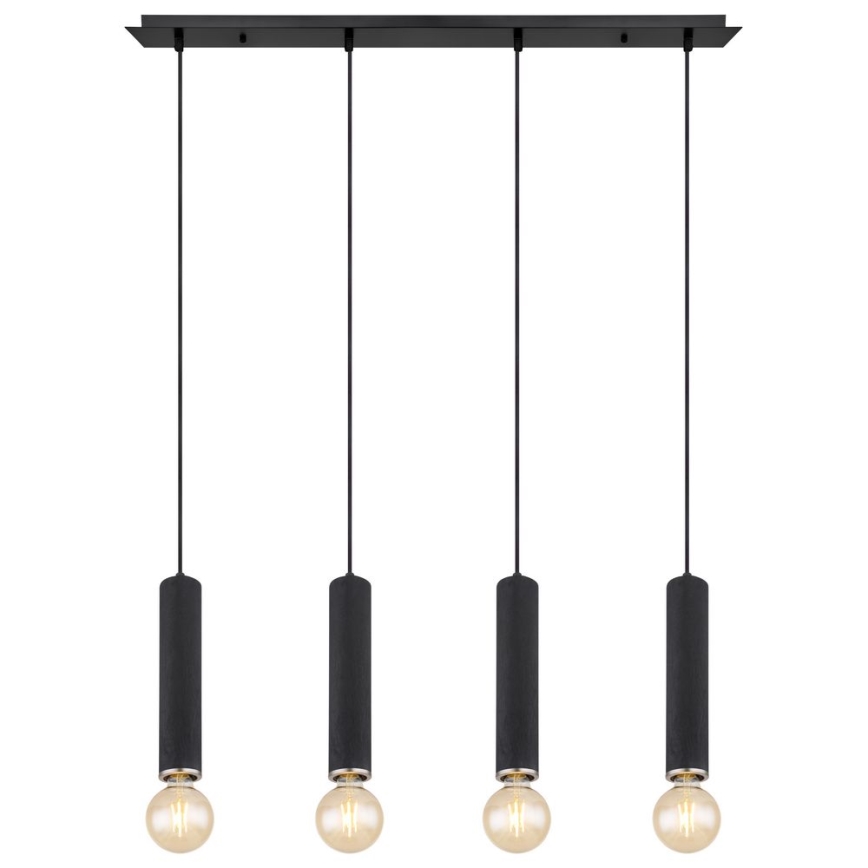 Globo - Hängeleuchte an Seil 4xE27/60W/230V schwarzes Holz