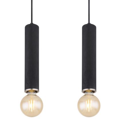 Globo - Hängeleuchte an Seil 4xE27/60W/230V schwarzes Holz