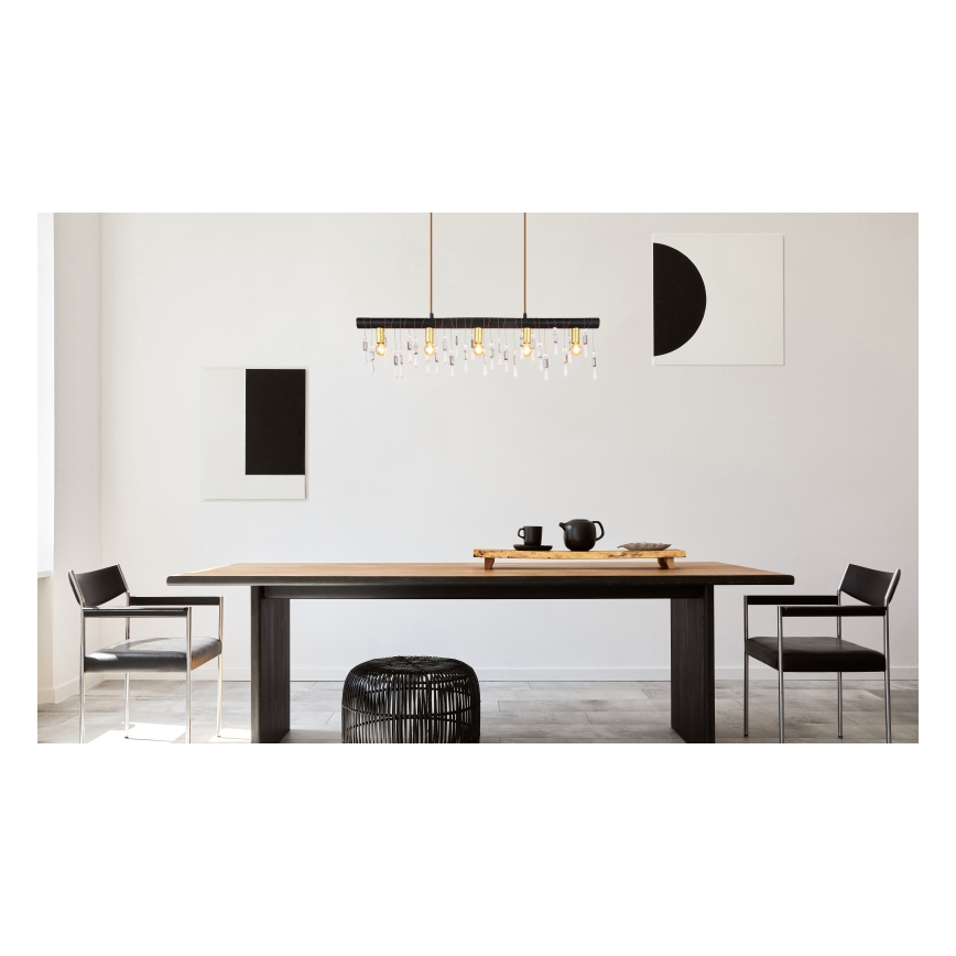 Globo 15532-5HB - Pendelleuchte KIRA mit Seilaufhängung, 5x E14/40W/230V, schwarz