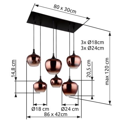 Globo - Hängeleuchte 6xE27/40W/230V braun/rauchig