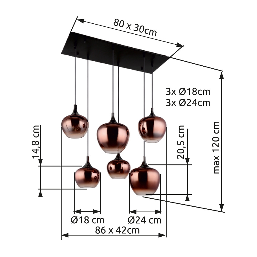 Globo - Hängeleuchte 6xE27/40W/230V braun/rauchig