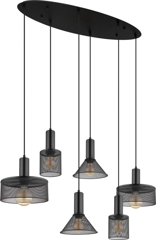 Globo 15648-6H - Pendelleuchte JEDD an Kabel, 6xE27/60W/230V, schwarz