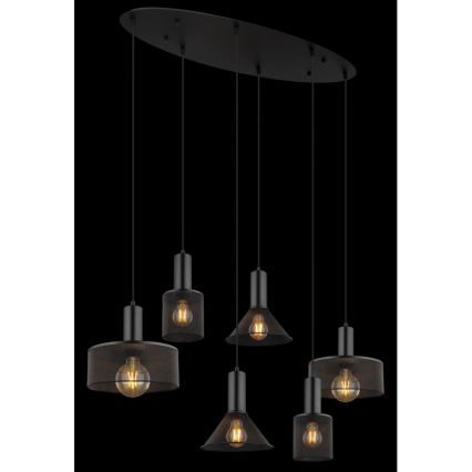 Globo 15648-6H - Pendelleuchte JEDD an Kabel, 6xE27/60W/230V, schwarz