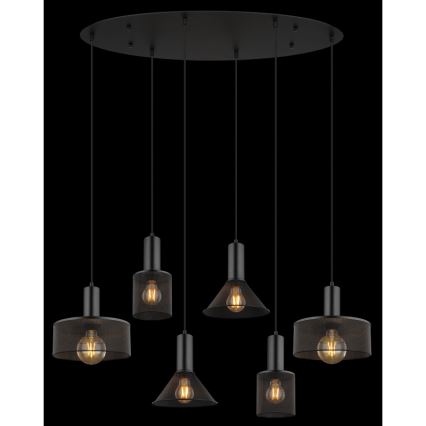 Globo 15648-6H - Pendelleuchte JEDD an Kabel, 6xE27/60W/230V, schwarz