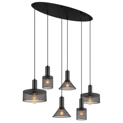 Globo 15648-6H - Pendelleuchte JEDD an Kabel, 6xE27/60W/230V, schwarz