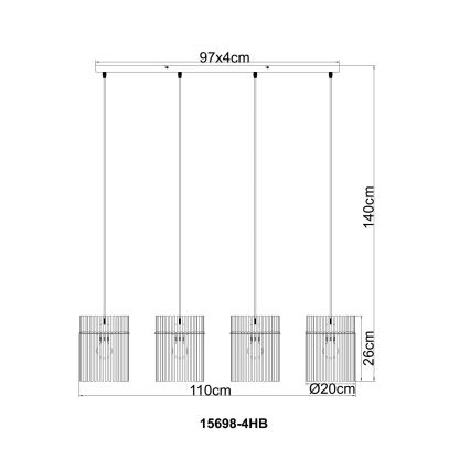 Globo - Pendelleuchte mit Kabelaufhängung 4xE27/60W/230V