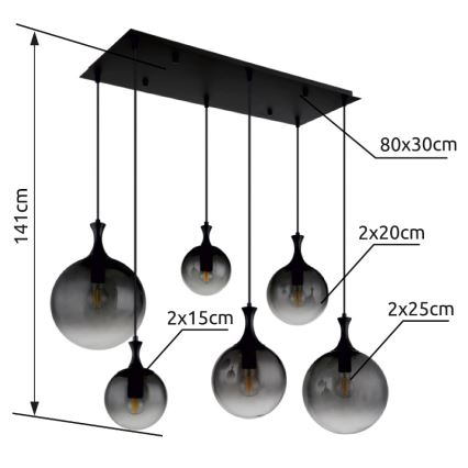 Globo - Hängeleuchte 6xE27/10W/230V schwarz