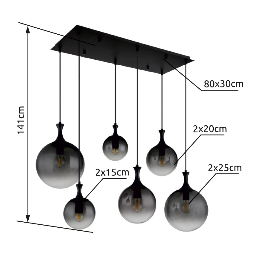Globo - Hängeleuchte 6xE27/10W/230V schwarz