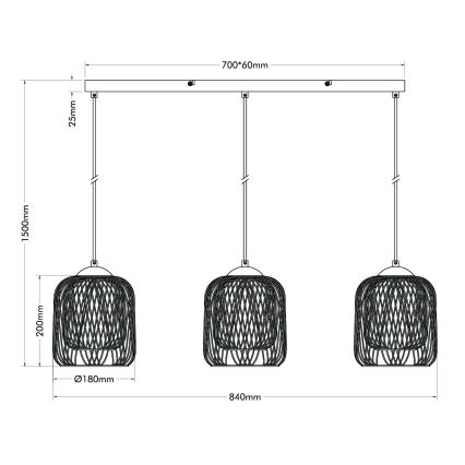 Globo - Hängeleuchte an Kabel 3xE27/40W/230V