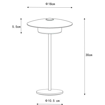 Globo - LED Außen-Tischlampe mit Touch-Bedienung, wiederaufladbar LED/3W/3,7V 1800/2700/3000K IP44 1800 mAh schwarz