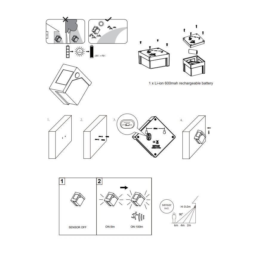 Globo - LED-Solarleuchte mit Sensor LED/0,48W/3V IP44 600 mAh