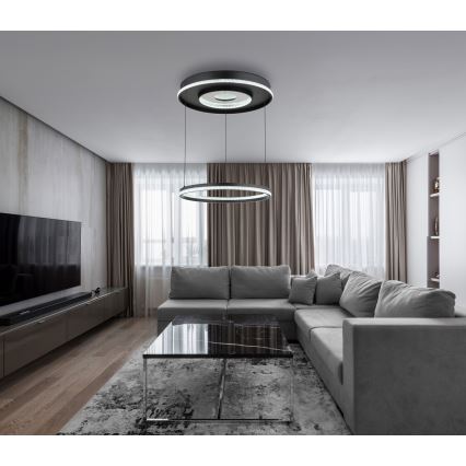 Globo - LED dimmbare Hängeleuchte an Seil LED/54W/230V 2700-6500K Ø 60 cm schwarz + Fernbedienung