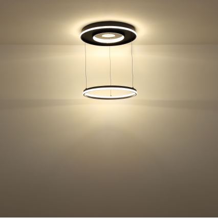 Globo - LED dimmbare Hängeleuchte an Seil LED/54W/230V 2700-6500K Ø 60 cm schwarz + Fernbedienung