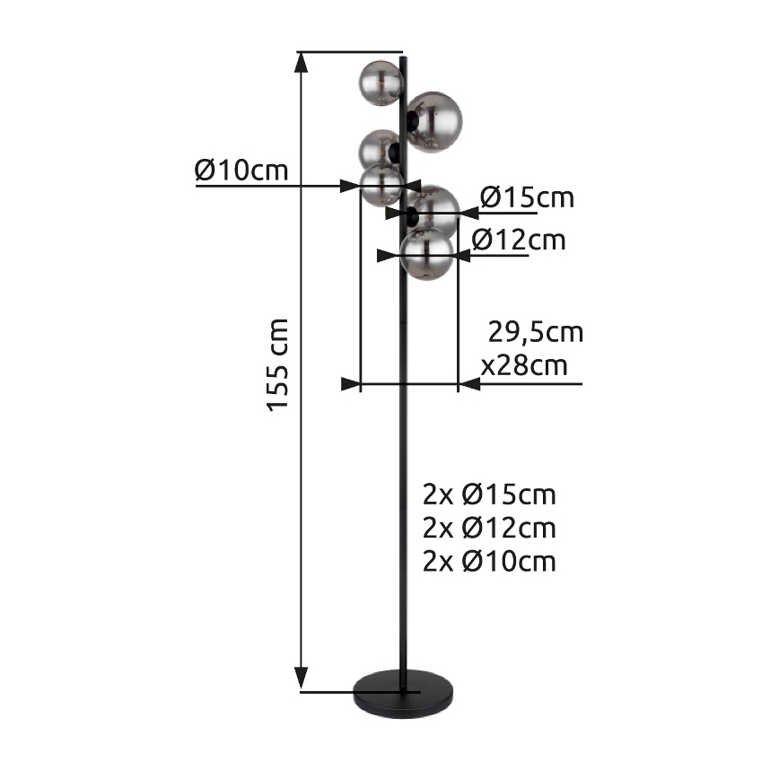 Globo - LED-Stehleuchte 6xG9/3,5W/230V rauchig/schwarz