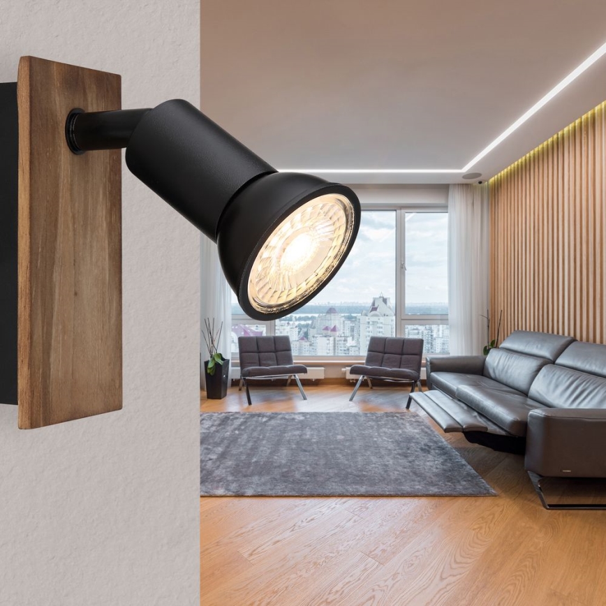 Globo - Wandleuchte mit 1xGU10/35W/230V Spot, Holz/Schwarz
