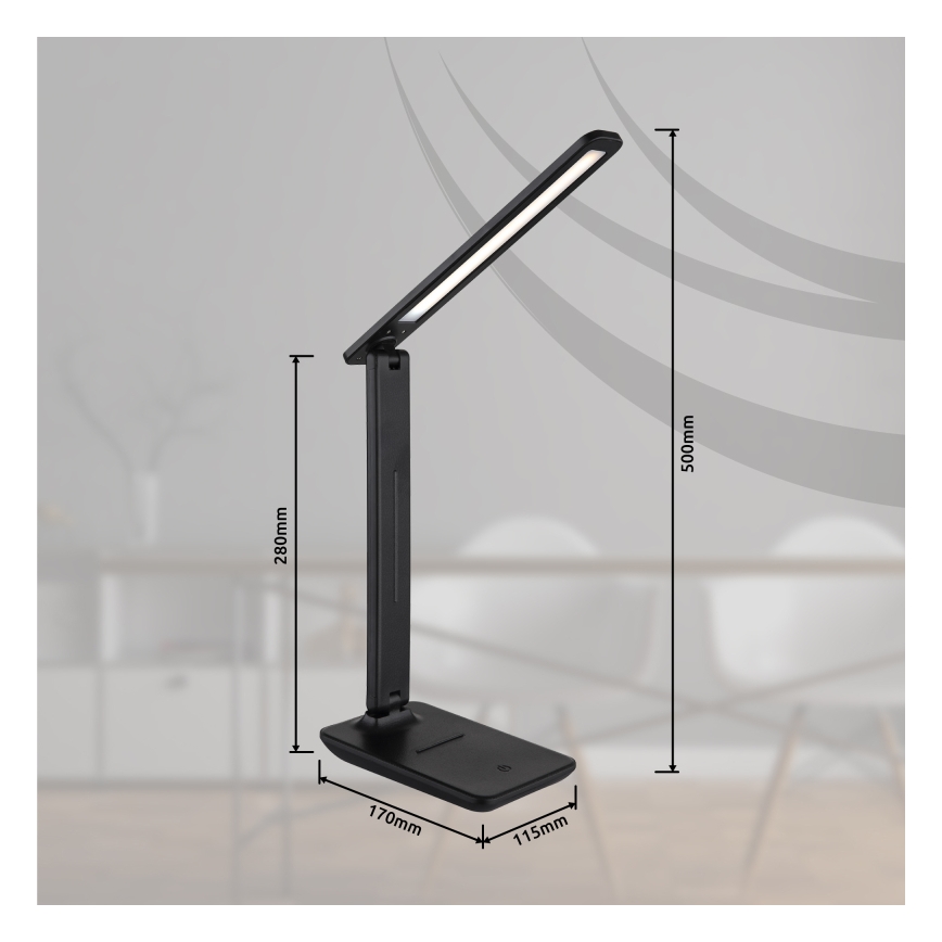 Globo - Dimmbare, aufladbare LED-Touch-Tischleuchte LED/5W/5V 2700/4000/6500K 1800 mAh schwarz