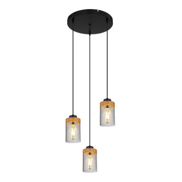 Globo - Deckenleuchte an Kabel 3xE27/40W/230V Metall/Holz