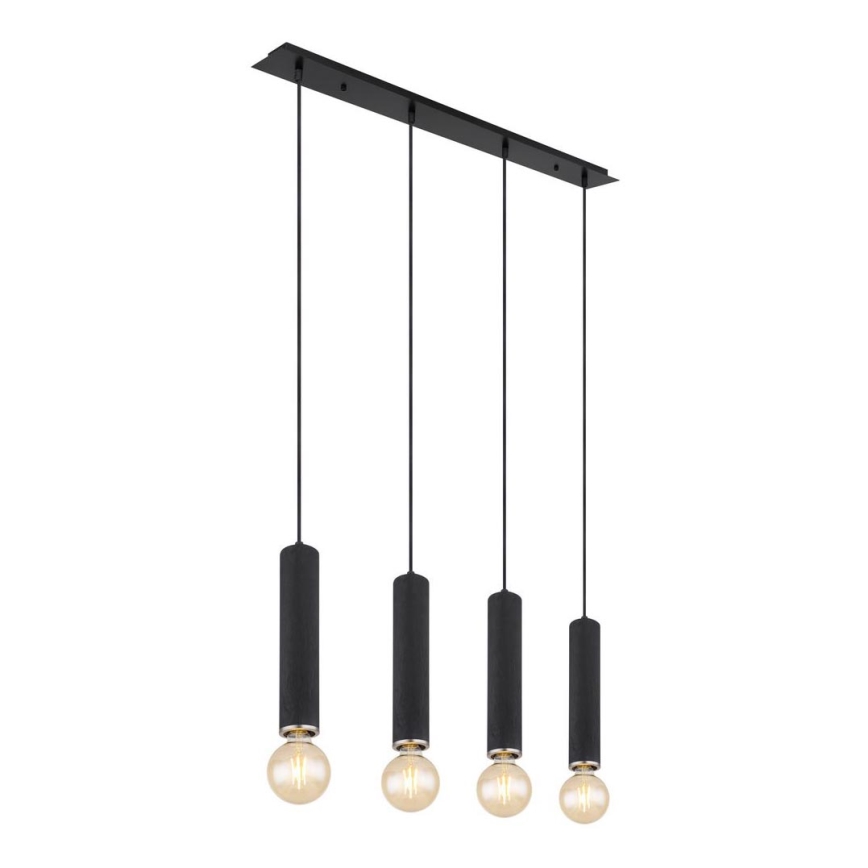 Globo - Hängeleuchte an Seil 4xE27/60W/230V schwarzes Holz