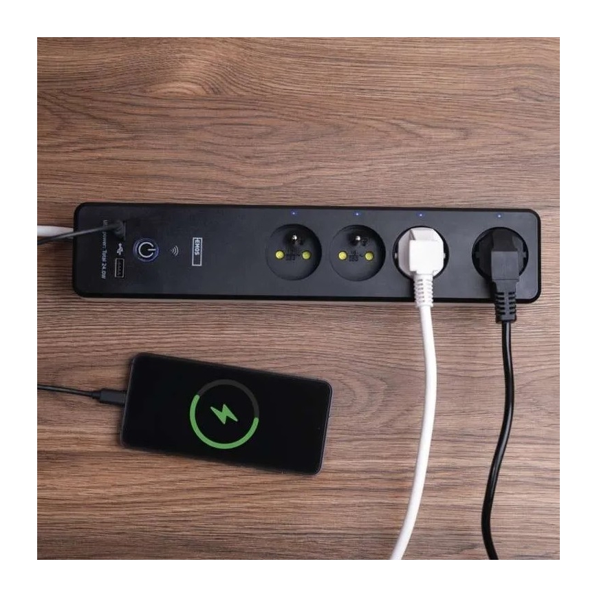Intelligente Verlängerungsschnur mit Schalter GoSmart 4Z + 1x USB-A + 1x USB-C 2 m Wi-Fi Tuya