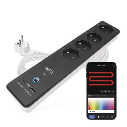 Intelligente Verlängerungsschnur mit Schalter GoSmart 4Z + 1x USB-A + 1x USB-C 2 m Wi-Fi Tuya
