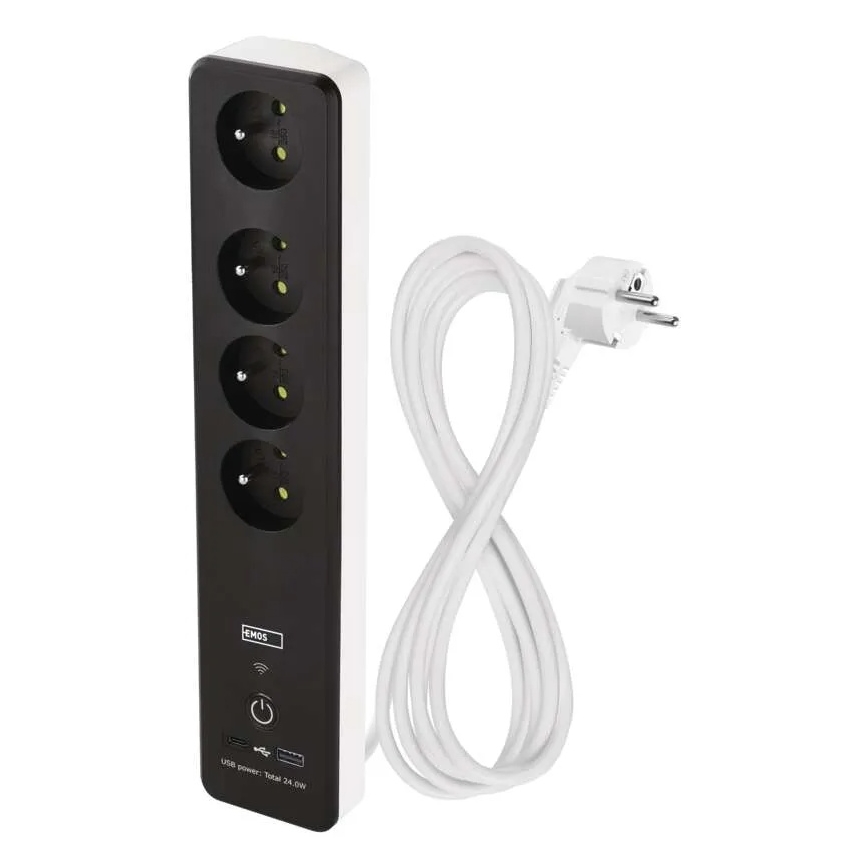 Intelligente Verlängerungsschnur mit Schalter GoSmart 4Z + 1x USB-A + 1x USB-C 2 m Wi-Fi Tuya