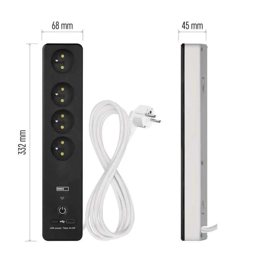 Intelligente Verlängerungsschnur mit Schalter GoSmart 4Z + 1x USB-A + 1x USB-C 2 m Wi-Fi Tuya