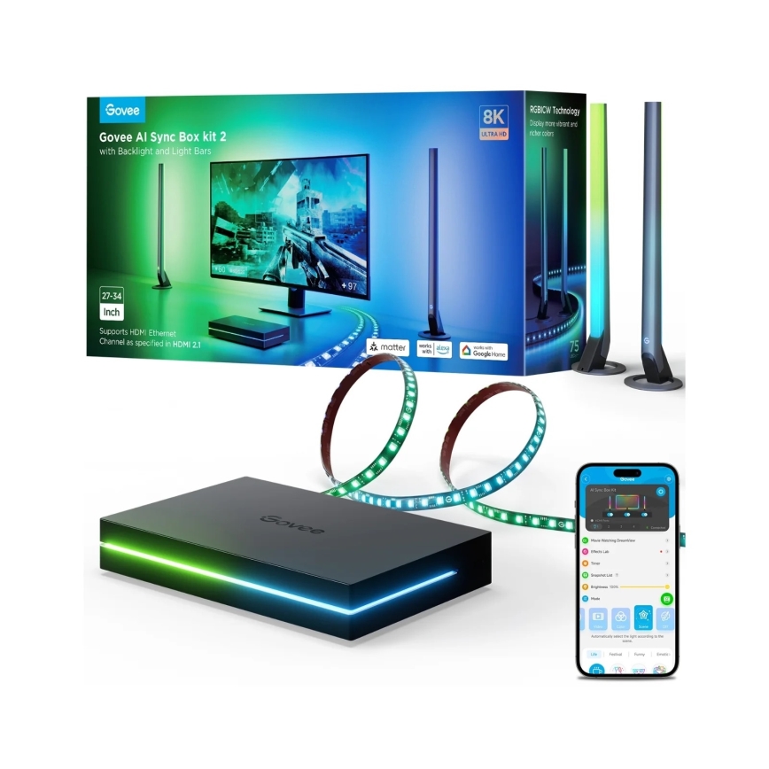 Govee - AI Sync Box Kit 2 Smart Set PC Beleuchtung 27-34 + LED Panels Wi-Fi