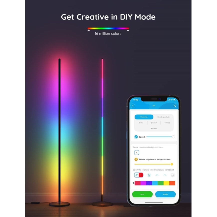 Govee - dimmbare LED RGBW Stehlampe LITE MATTER LED/24W/230V Wi-Fi