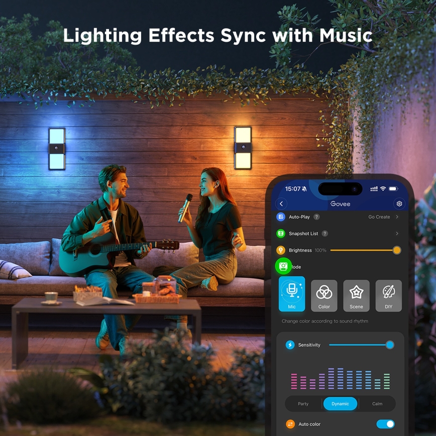 Govee - LED RGBIC Dimmbare Outdoor-Wandleuchte mit Sensor LED/230V IP65 2700-6500K Wi-Fi
