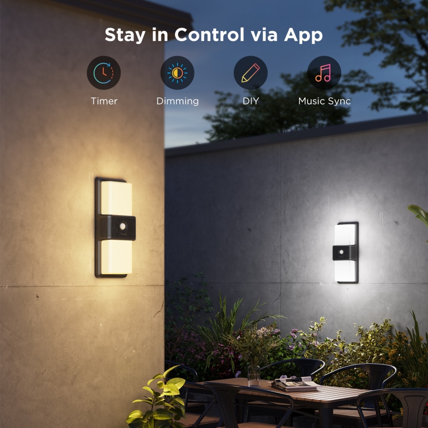 Govee - LED RGBIC Dimmbare Outdoor-Wandleuchte mit Sensor LED/230V IP65 2700-6500K Wi-Fi