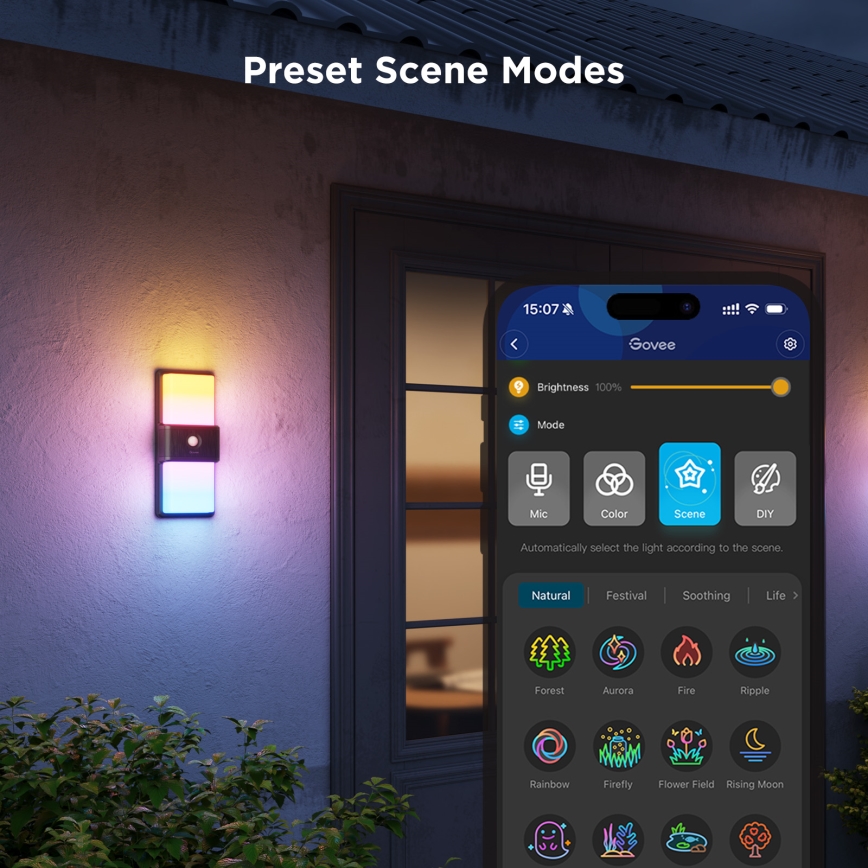 Govee - LED RGBIC Dimmbare Outdoor-Wandleuchte mit Sensor LED/230V IP65 2700-6500K Wi-Fi