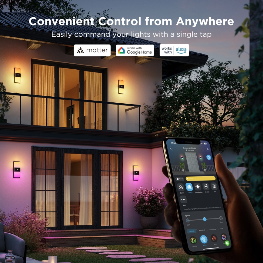 Govee - LED RGBIC Dimmbare Outdoor-Wandleuchte mit Sensor LED/230V IP65 2700-6500K Wi-Fi