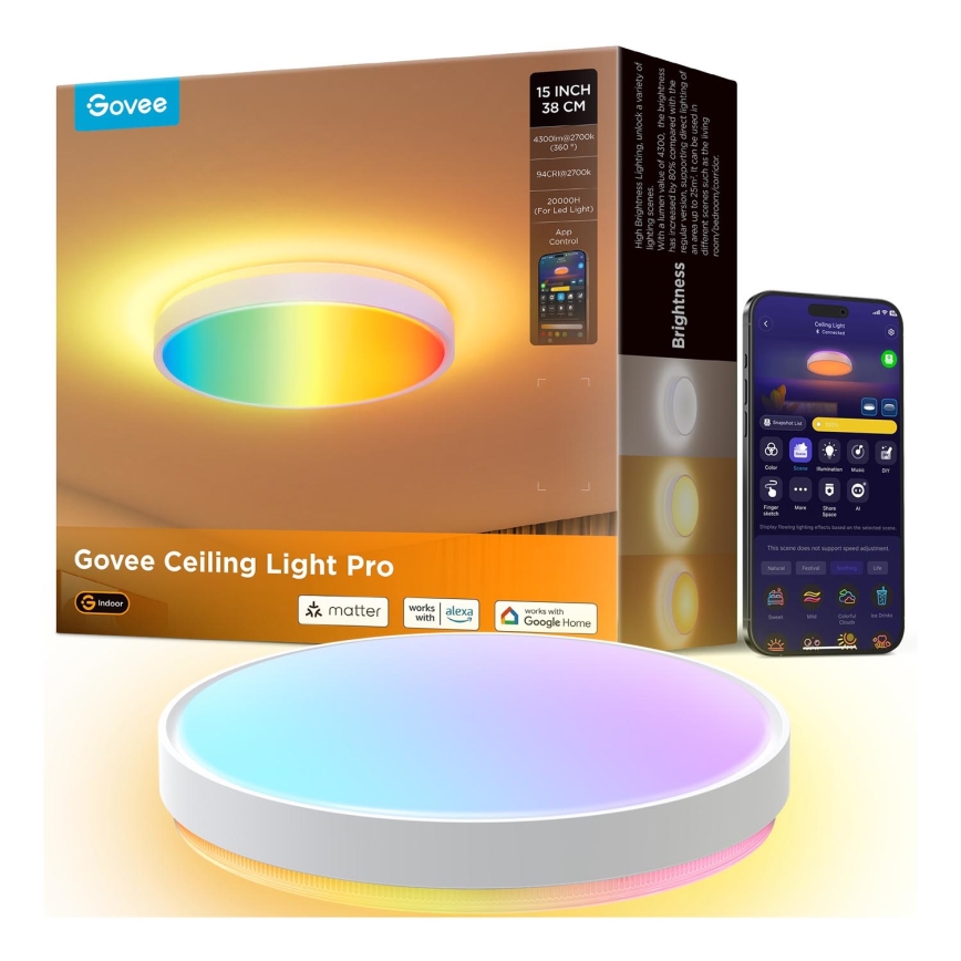 Govee - LED RGBIC Dimmbare Deckenleuchte LED/49W/230V 2700-6500K Wi-Fi