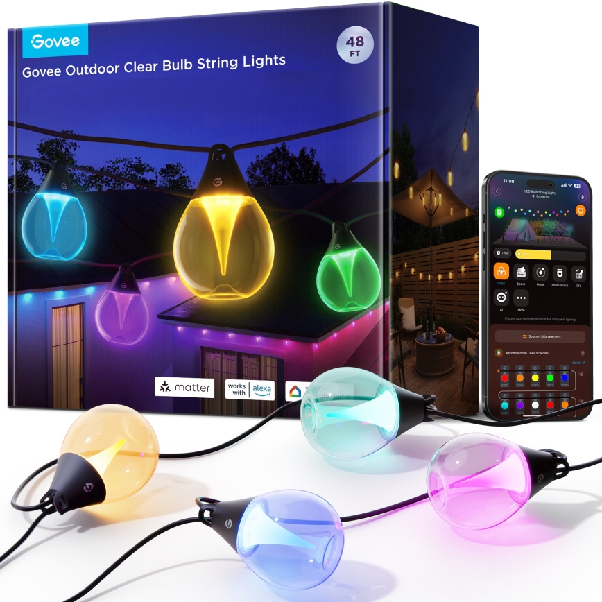 Govee - LED RGBICW Dimmbare Outdoor-Deko-Lichterkette LED/24W/230V IP67 2700-6500K Wi-Fi
