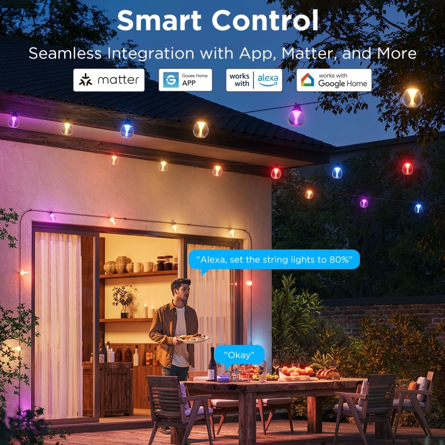 Govee - LED RGBICW Dimmbare Outdoor-Deko-Lichterkette LED/24W/230V IP67 2700-6500K Wi-Fi