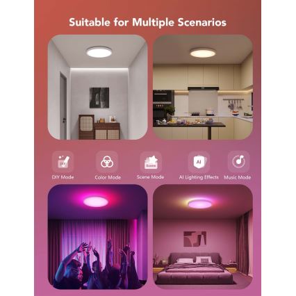 Govee - LED RGBICWW dimmbare Deckenleuchte LED/29W/230V Ø 30 cm matt Wi-Fi