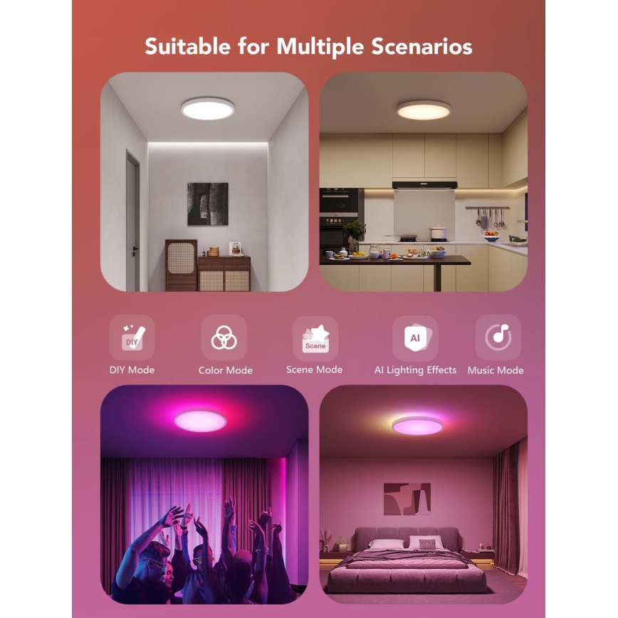 Govee - LED RGBICWW dimmbare Deckenleuchte LED/29W/230V Ø 30 cm matt Wi-Fi