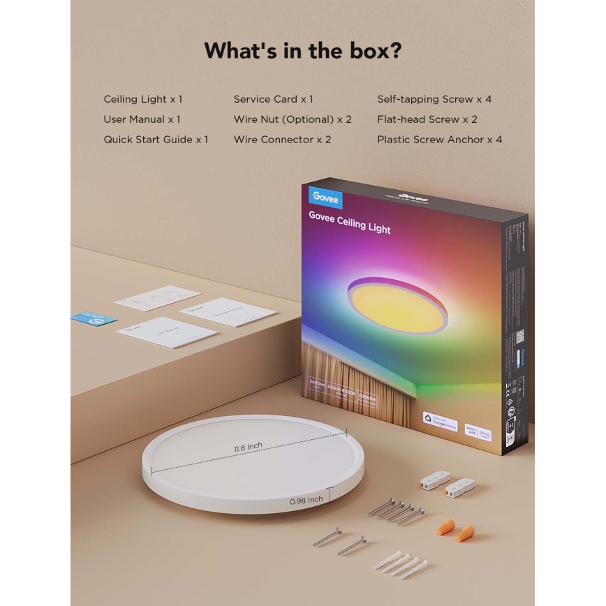 Govee - LED RGBICWW dimmbare Deckenleuchte LED/29W/230V Ø 30 cm matt Wi-Fi